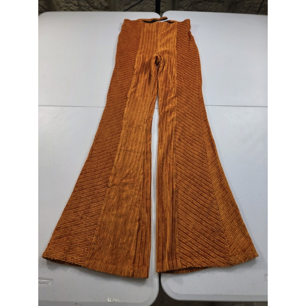 Free People Penny Pull On Velvet Flare Chevron Pants Orange Sz XS